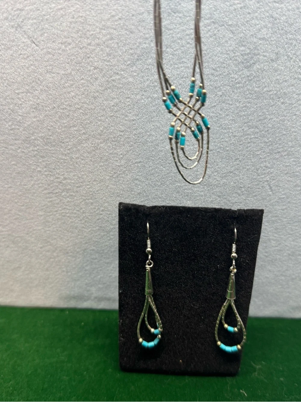 Sterling Silver & Turquoise Beaded Necklace and Earrings Set